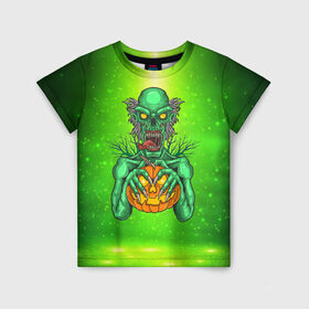 Детская футболка 3D с принтом Zombie в Петрозаводске, 100% гипоаллергенный полиэфир | прямой крой, круглый вырез горловины, длина до линии бедер, чуть спущенное плечо, ткань немного тянется | blood | diablo | haloween | horror | дьявол | зомби | кости | кровь | мозги | мясо | страшилка | ужасы | хеллоуин | хелоуин
