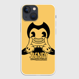 Чехол для iPhone 13 mini с принтом Bendy And The Ink Machine в Петрозаводске,  |  | bendy | bendy and the ink machine | бенди | бени | бенни | бэнди | детская | детям | игра | капли | компьютерная игра | краска | машина | подтеки | ужастик | чернила | чернильная