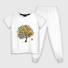 Детская пижама хлопок с принтом Flower tree в Петрозаводске, 100% хлопок |  брюки и футболка прямого кроя, без карманов, на брюках мягкая резинка на поясе и по низу штанин
 | Тематика изображения на принте: девушкам | дерево | зелень | листок | орнамент | цветы