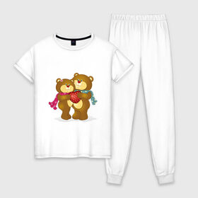 Женская пижама хлопок с принтом Love в Петрозаводске, 100% хлопок | брюки и футболка прямого кроя, без карманов, на брюках мягкая резинка на поясе и по низу штанин | animal | bear | love | животные | звери | сердце