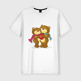 Мужская футболка хлопок Slim с принтом Love в Петрозаводске, 92% хлопок, 8% лайкра | приталенный силуэт, круглый вырез ворота, длина до линии бедра, короткий рукав | animal | bear | love | животные | звери | сердце