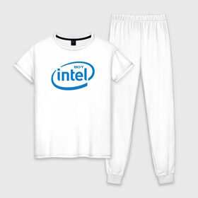 Женская пижама хлопок с принтом Intel Boy в Петрозаводске, 100% хлопок | брюки и футболка прямого кроя, без карманов, на брюках мягкая резинка на поясе и по низу штанин | amd | amd boy | core | core i3 | core i5 | core i7 | cpu | intel | intel boy | интел | интел бой | процессор | цпу