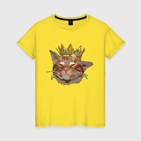 Женская футболка хлопок с принтом Котик в Петрозаводске, 100% хлопок | прямой крой, круглый вырез горловины, длина до линии бедер, слегка спущенное плечо | корона | кот | кот в короне | котейка | кошка | милый кот