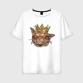 Женская футболка хлопок Oversize с принтом Котик в Петрозаводске, 100% хлопок | свободный крой, круглый ворот, спущенный рукав, длина до линии бедер
 | корона | кот | кот в короне | котейка | кошка | милый кот