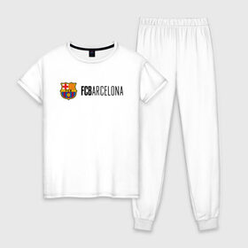Женская пижама хлопок с принтом Barcelona FC в Петрозаводске, 100% хлопок | брюки и футболка прямого кроя, без карманов, на брюках мягкая резинка на поясе и по низу штанин | barca | barcelona | club | fc | leo messi | soccer | spanish | барса | барселона | испанский | клуб | лео месси | фк | футбол | футбольный