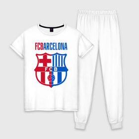 Женская пижама хлопок с принтом Barcelona FC в Петрозаводске, 100% хлопок | брюки и футболка прямого кроя, без карманов, на брюках мягкая резинка на поясе и по низу штанин | barca | barcelona | club | fc | leo messi | soccer | spanish | барса | барселона | испанский | клуб | лео месси | фк | футбол | футбольный