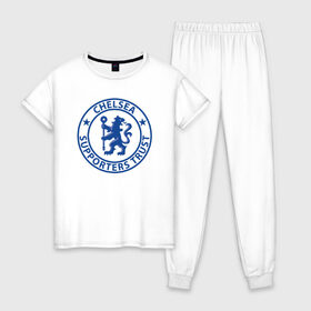 Женская пижама хлопок с принтом Chelsea FC в Петрозаводске, 100% хлопок | брюки и футболка прямого кроя, без карманов, на брюках мягкая резинка на поясе и по низу штанин | blue | chelsea | club | english | fc | football | london | retirees | soccer | английский | клуб | лондон | пенсионеры | синие | фк | футбол | футбольный | челси