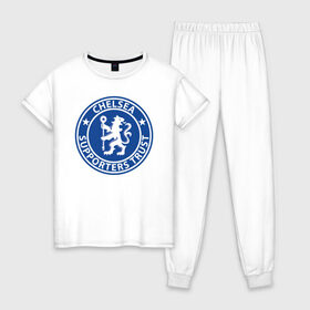 Женская пижама хлопок с принтом Chelsea FC в Петрозаводске, 100% хлопок | брюки и футболка прямого кроя, без карманов, на брюках мягкая резинка на поясе и по низу штанин | blue | chelsea | club | english | fc | football | london | retirees | soccer | английский | клуб | лондон | пенсионеры | синие | фк | футбол | футбольный | челси