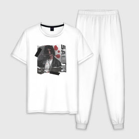 Мужская пижама хлопок с принтом SALUKI в Петрозаводске, 100% хлопок | брюки и футболка прямого кроя, без карманов, на брюках мягкая резинка на поясе и по низу штанин
 | Тематика изображения на принте: rap | saluki | saluki rap | рэп | рэпер | салюки