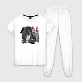 Женская пижама хлопок с принтом SALUKI в Петрозаводске, 100% хлопок | брюки и футболка прямого кроя, без карманов, на брюках мягкая резинка на поясе и по низу штанин | rap | saluki | saluki rap | рэп | рэпер | салюки