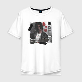 Мужская футболка хлопок Oversize с принтом SALUKI в Петрозаводске, 100% хлопок | свободный крой, круглый ворот, “спинка” длиннее передней части | Тематика изображения на принте: rap | saluki | saluki rap | рэп | рэпер | салюки