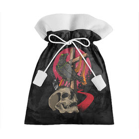 Подарочный 3D мешок с принтом Ворона и череп в Петрозаводске, 100% полиэстер | Размер: 29*39 см | Тематика изображения на принте: blood | diablo | haloween | horror | дьявол | зомби | кости | кровь | мозги | мясо | страшилка | ужасы | хеллоуин | хелоуин