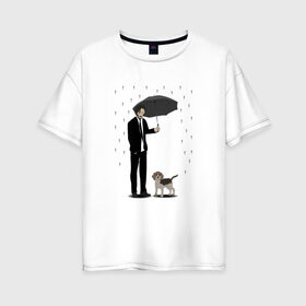 Женская футболка хлопок Oversize с принтом John Wick в Петрозаводске, 100% хлопок | свободный крой, круглый ворот, спущенный рукав, длина до линии бедер
 | beagle | john | john wick | wick | баба яга | бигль | джон уик | дождь | забота | защита животных | зонт | киану ривз | месть | охрана | собака