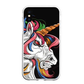 Чехол для iPhone XS Max матовый с принтом Evil unicorn в Петрозаводске, Силикон | Область печати: задняя сторона чехла, без боковых панелей | Тематика изображения на принте: black | blue | evil | evil unicorn | green yellow | horn | horse | multicolored | pink | red | white | белый | зеленый желтый | зло | злой единорог | конь | красный | лошадь | разноцветный | рог | розовый | синий | черный