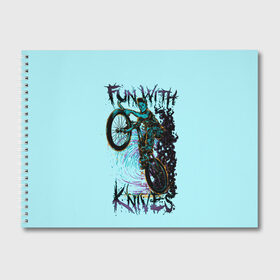Альбом для рисования с принтом Забава с ножами в Петрозаводске, 100% бумага
 | матовая бумага, плотность 200 мг. | велосипеды | велоспорт | забавы с ножами | кислота. | ножи | экстремальный спорт | экстрим