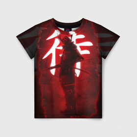 Детская футболка 3D с принтом NEON SAMURAI в Петрозаводске, 100% гипоаллергенный полиэфир | прямой крой, круглый вырез горловины, длина до линии бедер, чуть спущенное плечо, ткань немного тянется | катана | красное | неон | неоновый самурай | самурай | стиль | тренд | япония