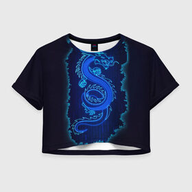 Женская футболка Crop-top 3D с принтом NEON DRAGON в Петрозаводске, 100% полиэстер | круглая горловина, длина футболки до линии талии, рукава с отворотами | Тематика изображения на принте: дракон | китайский дракон | неон | неоновый дракон