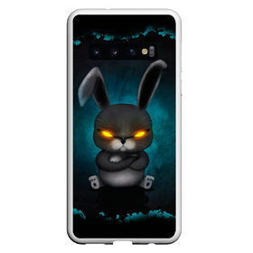 Чехол для Samsung Galaxy S10 с принтом NEON HARE в Петрозаводске, Силикон | Область печати: задняя сторона чехла, без боковых панелей | Тематика изображения на принте: животное | заяц | злое | злые глаза | кролик | неон | плюшевое