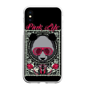Чехол для iPhone XS Max матовый с принтом Розовая жизнь в Петрозаводске, Силикон | Область печати: задняя сторона чехла, без боковых панелей | Тематика изображения на принте: голова медведя. | голова панды | медведи | орнамент | панда | панда в розовых очках | розовая жизнь | розовый стиль | розы
