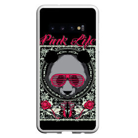 Чехол для Samsung Galaxy S10 с принтом Розовая жизнь в Петрозаводске, Силикон | Область печати: задняя сторона чехла, без боковых панелей | Тематика изображения на принте: голова медведя. | голова панды | медведи | орнамент | панда | панда в розовых очках | розовая жизнь | розовый стиль | розы