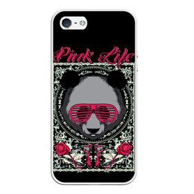 Чехол для iPhone 5/5S матовый с принтом Розовая жизнь в Петрозаводске, Силикон | Область печати: задняя сторона чехла, без боковых панелей | голова медведя. | голова панды | медведи | орнамент | панда | панда в розовых очках | розовая жизнь | розовый стиль | розы