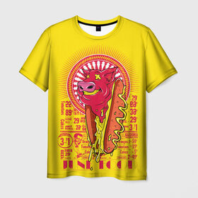 Мужская футболка 3D с принтом Свиной фаст фуд в Петрозаводске, 100% полиэфир | прямой крой, круглый вырез горловины, длина до линии бедер | бутерброд | гамбургеры | голова свиньи. | еда | свинина | свинья | фаст фуд