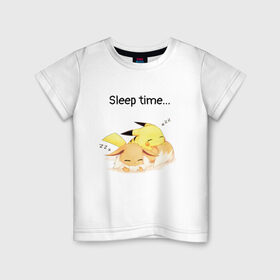Детская футболка хлопок с принтом Сон в Петрозаводске, 100% хлопок | круглый вырез горловины, полуприлегающий силуэт, длина до линии бедер | аниме | время спать | пикачу | покемоны | сон