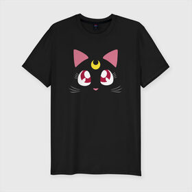 Мужская футболка хлопок Slim с принтом Luna Cat. Sailor Moon в Петрозаводске, 92% хлопок, 8% лайкра | приталенный силуэт, круглый вырез ворота, длина до линии бедра, короткий рукав | Тематика изображения на принте: anime | cute | аниме | взгляд | волшебство | глаза | киса | киска | кот | котенок | котэ | котя | кошка | лапочка | луна | магия | месяц | милый | мимими | мордочка | сейлор мун | хороший | япония