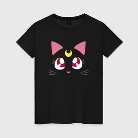 Женская футболка хлопок с принтом Luna Cat. Sailor Moon в Петрозаводске, 100% хлопок | прямой крой, круглый вырез горловины, длина до линии бедер, слегка спущенное плечо | anime | cute | аниме | взгляд | волшебство | глаза | киса | киска | кот | котенок | котэ | котя | кошка | лапочка | луна | магия | месяц | милый | мимими | мордочка | сейлор мун | хороший | япония