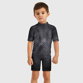 Детский купальный костюм 3D с принтом ЛАДОНИ УШЕДШИХ в Петрозаводске, Полиэстер 85%, Спандекс 15% | застежка на молнии на спине | ладони | отпечатки пальцев | отпечатки рук | страшное | хорор