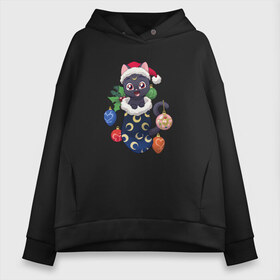 Женское худи Oversize хлопок с принтом Christmas Luna Cat в Петрозаводске, френч-терри — 70% хлопок, 30% полиэстер. Мягкий теплый начес внутри —100% хлопок | боковые карманы, эластичные манжеты и нижняя кромка, капюшон на магнитной кнопке | 2021 | anime | sailor moon | дед мороз | игрушки | кот | котенок | котик | котэ | котя | кошка | лапочка | луна | милый | мимими | новогодний | новый год | носок | подарок | рождество | сейлор мун