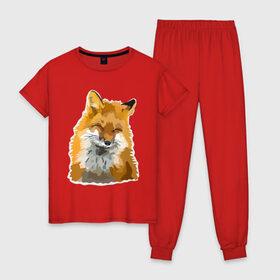 Женская пижама хлопок с принтом Лиса в Петрозаводске, 100% хлопок | брюки и футболка прямого кроя, без карманов, на брюках мягкая резинка на поясе и по низу штанин | fox | lisa | красота | лиса | лисичка | плутовка | рыжая