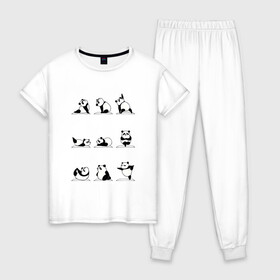 Женская пижама хлопок с принтом Панда занимается йогой в Петрозаводске, 100% хлопок | брюки и футболка прямого кроя, без карманов, на брюках мягкая резинка на поясе и по низу штанин | ега | йога | йога и фитнес | карамель | кунг фу | кунг фу панда | панда | пандора | панды | по | с пандами | с пандой | фитнес