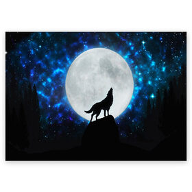 Поздравительная открытка с принтом Волк воющий на луну в Петрозаводске, 100% бумага | плотность бумаги 280 г/м2, матовая, на обратной стороне линовка и место для марки
 | wolf | волк | волки | волчица | животные | одинокий волк