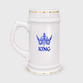 Кружка пивная с принтом KING в Петрозаводске,  керамика (Материал выдерживает высокую температуру, стоит избегать резкого перепада температур) |  объем 630 мл | blue crown | crown | crown print | king | king lettering | king print | король | корона | надпись король | принт король | принт короны | синяя  корона