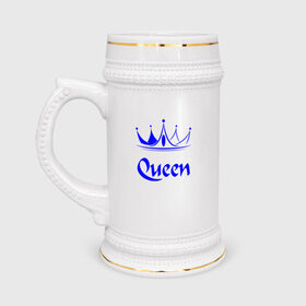 Кружка пивная с принтом Queen в Петрозаводске,  керамика (Материал выдерживает высокую температуру, стоит избегать резкого перепада температур) |  объем 630 мл | blue crown | crown | crown print | queen | queen lettering | queen print | королева | корона | надпись королева | принт королева | принт короны | синяя корона