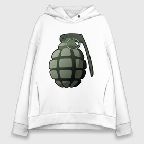 Женское худи Oversize хлопок с принтом Grenade! в Петрозаводске, френч-терри — 70% хлопок, 30% полиэстер. Мягкий теплый начес внутри —100% хлопок | боковые карманы, эластичные манжеты и нижняя кромка, капюшон на магнитной кнопке | буум | взрыв | граната | прикол | смех | угар | юмор