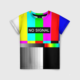Детская футболка 3D с принтом NO SIGNAL в Петрозаводске, 100% гипоаллергенный полиэфир | прямой крой, круглый вырез горловины, длина до линии бедер, чуть спущенное плечо, ткань немного тянется | no signal | не работает | нет сигнала | полосы | профилактика | радуга