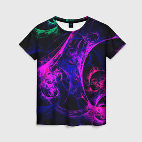Женская футболка 3D с принтом GambaTR в Петрозаводске, 100% полиэфир ( синтетическое хлопкоподобное полотно) | прямой крой, круглый вырез горловины, длина до линии бедер | abstraction | colorful | dark | fractal | glow | patterns | shapes | tangled | texture | абстракция | запутанный | разноцветный | свечение | текстура | темный | узоры | формы | фрактал
