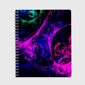 Тетрадь с принтом GambaTR в Петрозаводске, 100% бумага | 48 листов, плотность листов — 60 г/м2, плотность картонной обложки — 250 г/м2. Листы скреплены сбоку удобной пружинной спиралью. Уголки страниц и обложки скругленные. Цвет линий — светло-серый
 | Тематика изображения на принте: abstraction | colorful | dark | fractal | glow | patterns | shapes | tangled | texture | абстракция | запутанный | разноцветный | свечение | текстура | темный | узоры | формы | фрактал