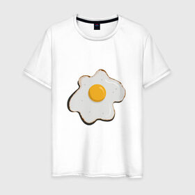 Мужская футболка хлопок с принтом Яичница, завтрак в Петрозаводске, 100% хлопок | прямой крой, круглый вырез горловины, длина до линии бедер, слегка спущенное плечо. | арт | белок. | еда | желток | завтрак | люблю еду | минимализм | яичница | яйцо