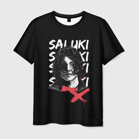 Мужская футболка 3D с принтом SALUKI в Петрозаводске, 100% полиэфир | прямой крой, круглый вырез горловины, длина до линии бедер | Тематика изображения на принте: rap | saluki | saluki rap | рэп | рэпер | салюки