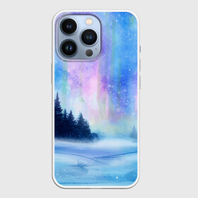 Чехол для iPhone 13 Pro с принтом Зимняя соната в Петрозаводске,  |  | watercolor | акварель | зима | лес | сияние | снег