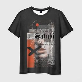 Мужская футболка 3D с принтом SALUKI в Петрозаводске, 100% полиэфир | прямой крой, круглый вырез горловины, длина до линии бедер | Тематика изображения на принте: rap | saluki | saluki rap | рэп | рэпер | салюки