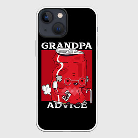 Чехол для iPhone 13 mini с принтом Банка колы в Петрозаводске,  |  | advice | банка | в очках | забавный | кола | крутой | на английском | прикол | прикольный | смешной | совет | старик | старый
