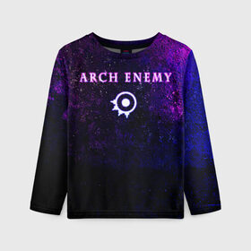 Детский лонгслив 3D с принтом Arch Enemy. Neon logo в Петрозаводске, 100% полиэстер | длинные рукава, круглый вырез горловины, полуприлегающий силуэт
 | Тематика изображения на принте: archenemy | band | bodom | deathmetal | electroguitars | guitars | hard rock | legends | metal | metalhead | progressive | rock | rock legends | rockon | shred | trash | гитары | метал | металхед | рок | рок легенды | рокконцерт | тяжеляк | хардрок