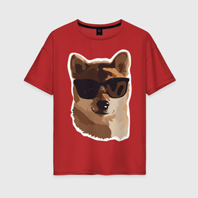 Женская футболка хлопок Oversize с принтом Собакен в Петрозаводске, 100% хлопок | свободный крой, круглый ворот, спущенный рукав, длина до линии бедер
 | dog | dogs | домашний питомец | лучший друг человека | лучшийдру | очки | собака | собаки | собачка