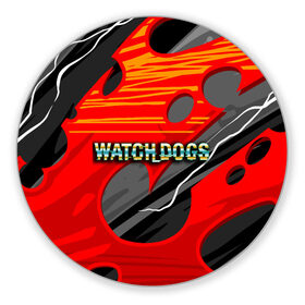 Коврик для мышки круглый с принтом Watch Dogs Recing в Петрозаводске, резина и полиэстер | круглая форма, изображение наносится на всю лицевую часть | Тематика изображения на принте: dogs | legion | logo | text | watch | взлом | игра | легион | лого | символ | текст | хак | хакер | хакеры