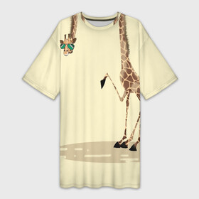 Платье-футболка 3D с принтом жираф на шее в Петрозаводске,  |  | жираф | жирафик | очки | рисунок