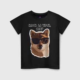 Детская футболка хлопок с принтом Собакен Арни в Петрозаводске, 100% хлопок | круглый вырез горловины, полуприлегающий силуэт, длина до линии бедер | dog | dogs | арнольдшварценеггер | домашнийпитомец | друг | лучшийдру | лучшийдругчеловека | очки | собака | собаки | собачка | терминатор